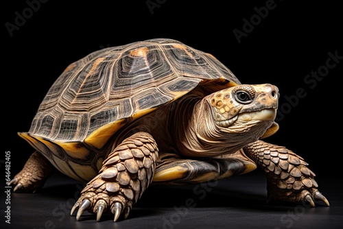 turtle walking slowly forward - isolated on black background - steady effort to reach your goals - slow growth - generative ai © Cristiano Venti