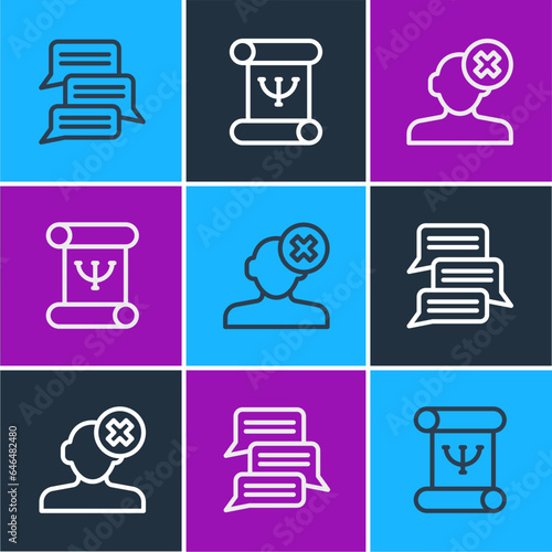 Set line Online psychological counseling, Solution problem psychology and Psychology book icon. Vector