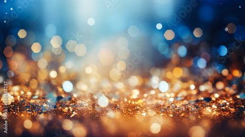 Winter abstract gold and blue shimmer bokeh