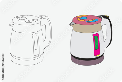 Electric Kettle, hit kettle vector, line art, eps