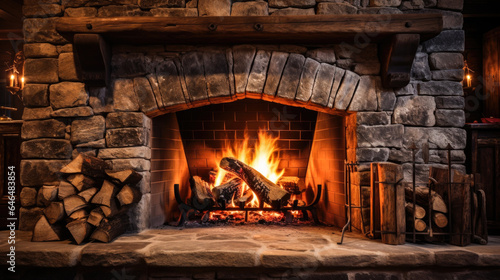 Keep warm on winter evening by fireplace
