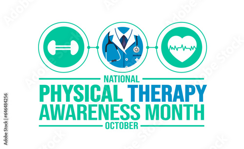 October is National Physical Therapy Month background template. Holiday concept. background, banner, placard, card, and poster design template with text inscription and standard color. vector
