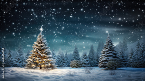 Snowy evening star-lit Christmas tree © Paula