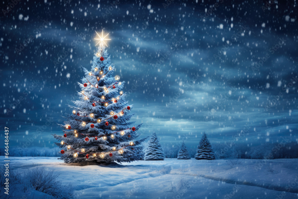 Glistening holiday tree in starlight