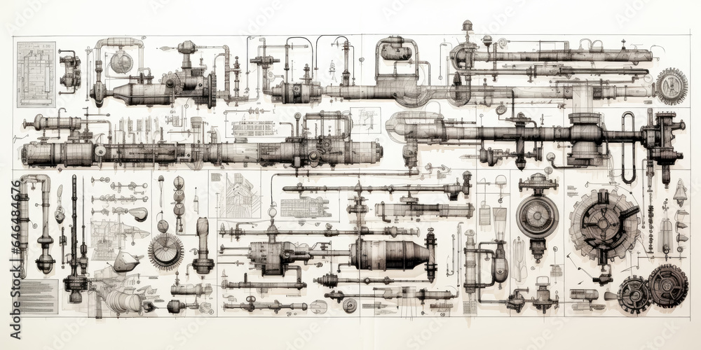 Schematic drawings of parts mechanical engineering Background, industrial texture, rounded, analog, blueprints wallpaper. Schematic drawings of parts mechanical engineering Background, industrial texture, rounded, analog, blueprints wallpaper.