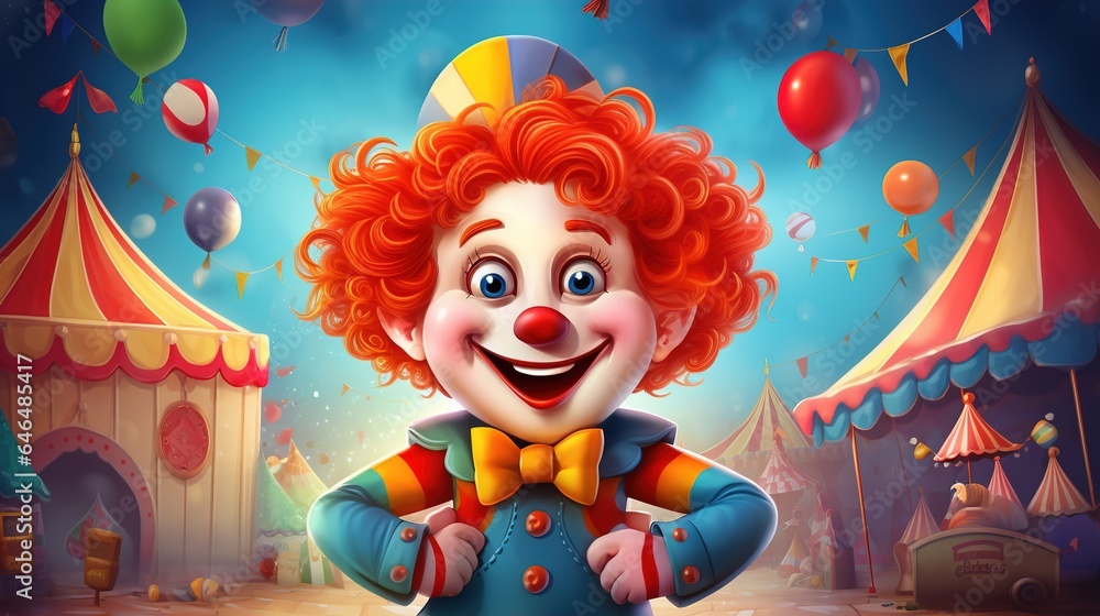 Illustration of a cartoon clown who is happily preparing to perform in the circus Illustration of a cartoon clown who is happily preparing to perform in the circus