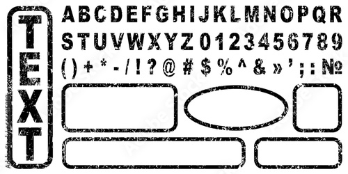 Set black letters, numbers and frames stamp – stock vector