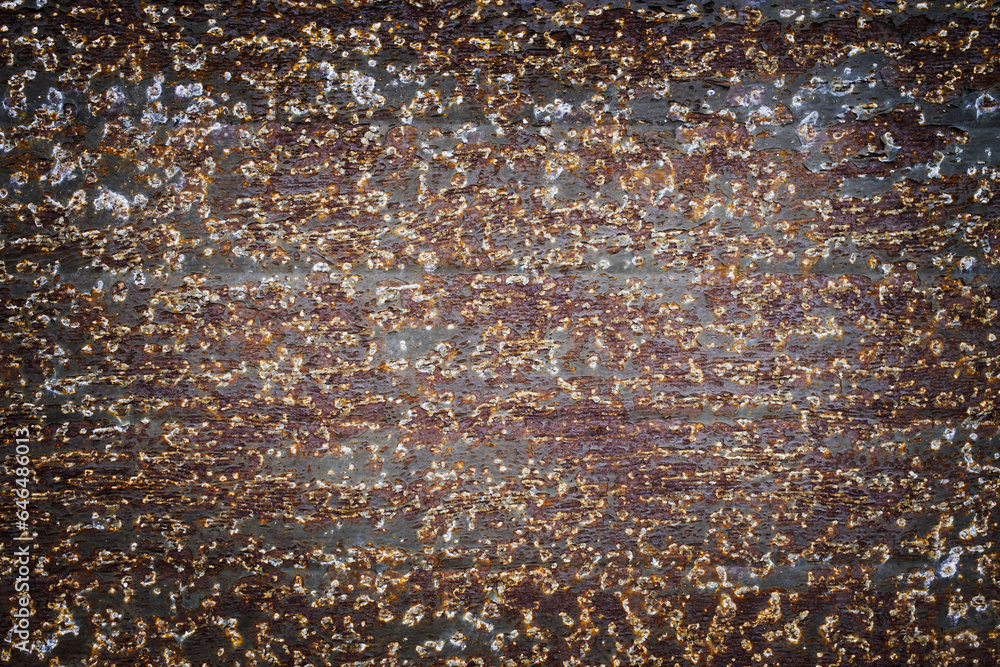 Fototapeta premium Detail of a rusty iron plate with a lot of texture and contrast. Concept backgrounds and templates.