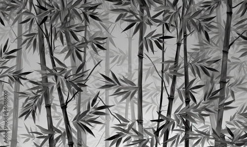 Leaves in the night light textured wallpaper. Forest bamboo in night vision mode background