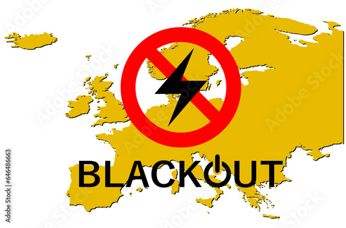 Vector illustration of blackout threat in Europe with the map of the continent