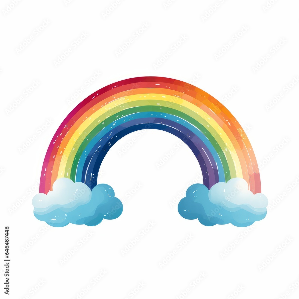 Illustration of a vibrant rainbow stretching across the sky with fluffy clouds in the background created with Generative AI technology Illustration of a vibrant rainbow stretching across the sky with fluffy clouds in the background created with Generative AI technology