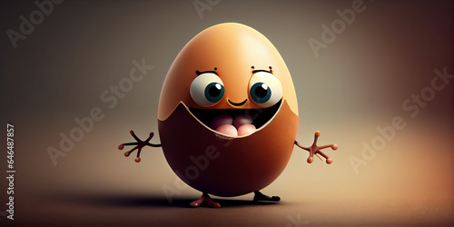 Funny cheerful character  cartoon egg with a smiling face.