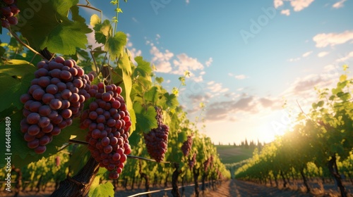Close-up of grapes, vineyard against the background in the light of the sun