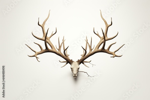 Antlers of a deer stand alone on a white background in a 3D generated image. Generative AI