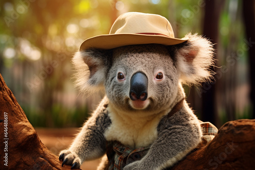 a cute koala wearing a hat photo