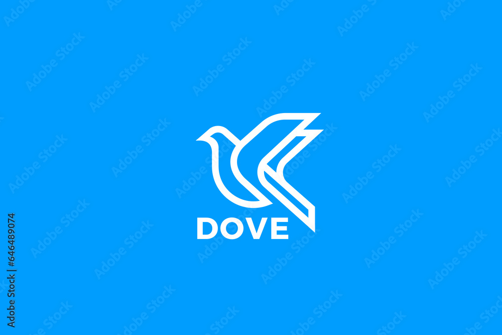 Fototapeta premium Dove Logo Bird Fying Linear Outline Design style vector template.