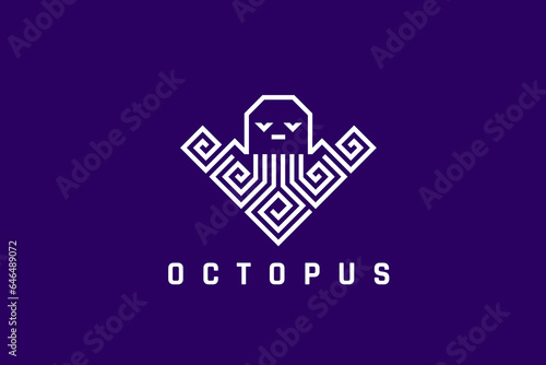 Octopus Logo Geometric Design Seafood Restaurant Bar vector template. Squid Kraken Logotype concept icon.
