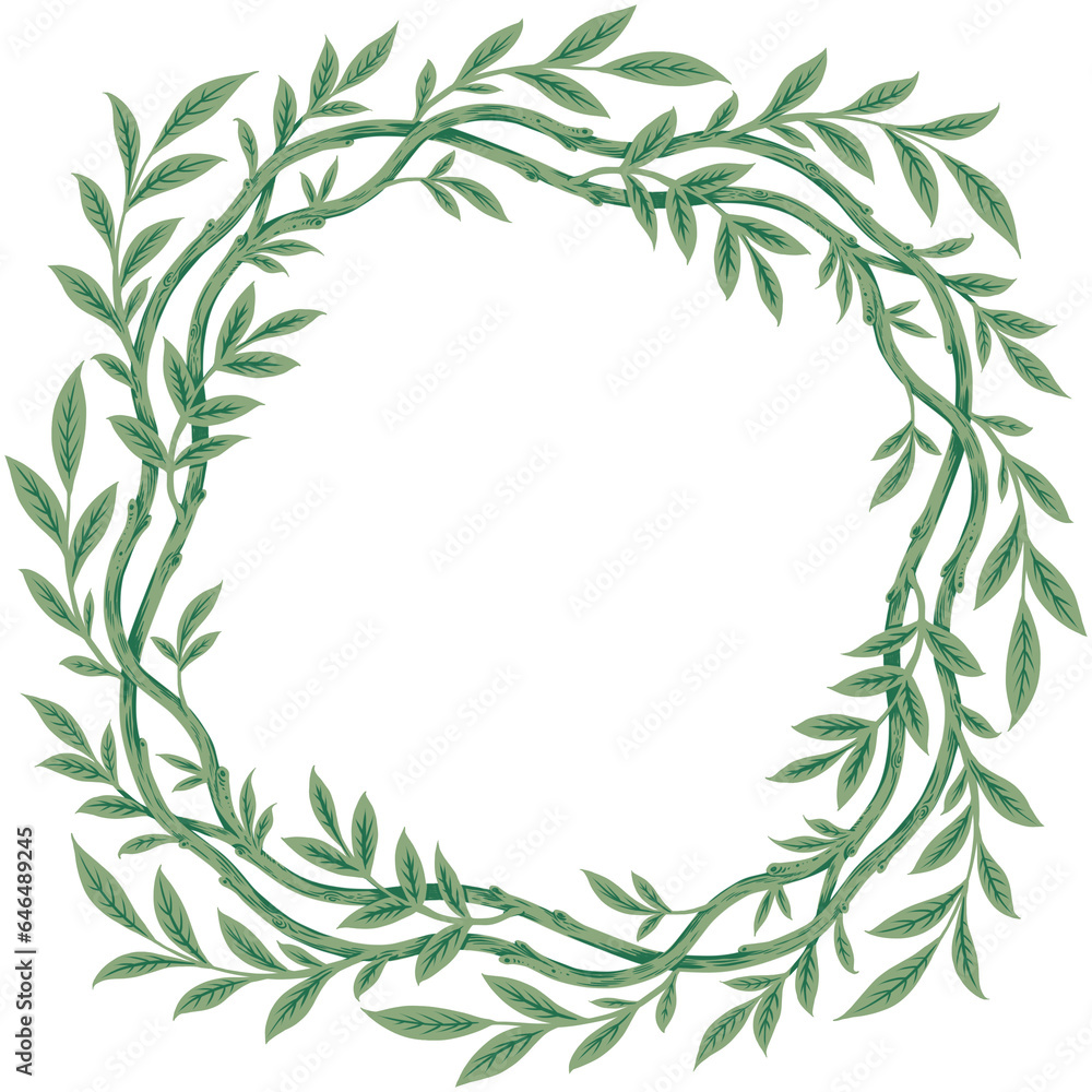 Green branch with foliage frame. Wreath illustration. Green branch with foliage frame. Wreath illustration.