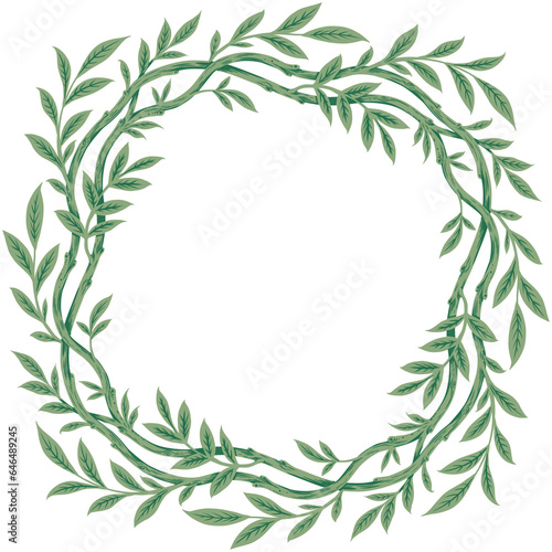 Fototapeta Naklejka Na Ścianę i Meble -  Green branch with foliage frame. Wreath illustration.