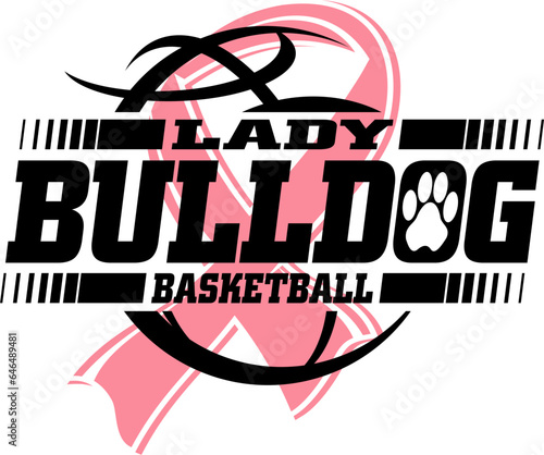 lady bulldog basketball team design with pink cancer ribbon for school, college or league sports