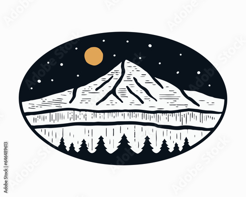 Vintage vector of Mt Hood in Oregon State illustration for t shirt sticker badge design