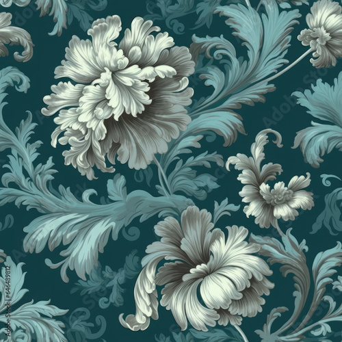Flower patterns style of rococo decadence, AI Generated