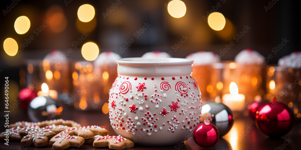 Wunderschöne Keks Dose mit Plätzchen zu Weihnachten im Querformat für Banner, ai generativ