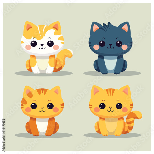 set of cute cat vector