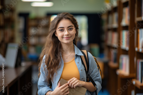 Indian female college student or university girl student with books and bag