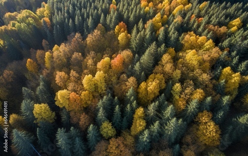 Aerial view of autumn trees in forest Salzburg Austria. AI  Generative AI