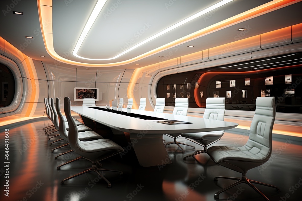 Sleek and modern office conference room. Great for business, interior design, architecture, finance, marketing, presentations and more. 