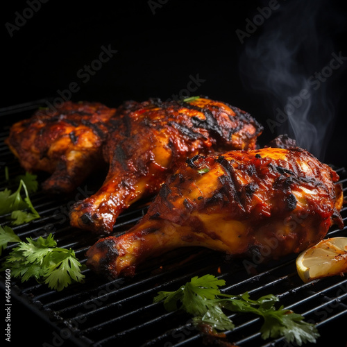 Tandoori grilled chicken on the grill