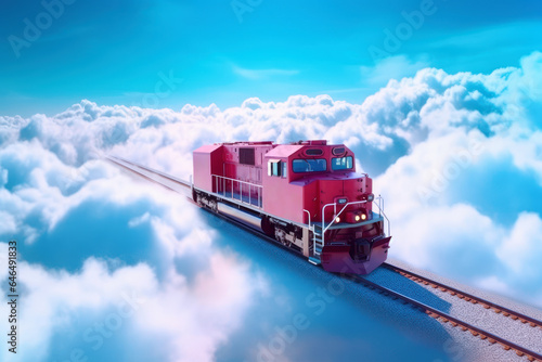 Steam locomotive on the background of the clouds.
