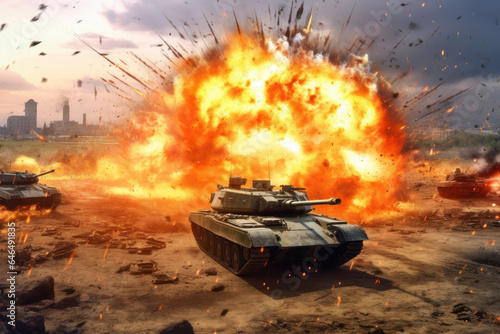 War Concept. Attack scene. Tanks battle.
