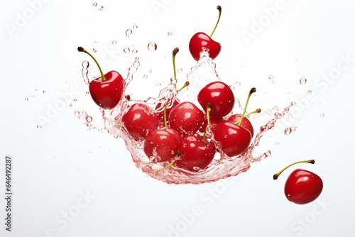 Cherry falling against white background. Generative AI