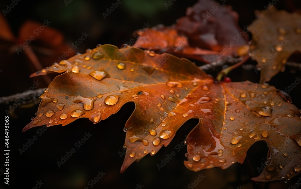 Autumn leaves with water drops. AI, Generative AI Autumn leaves with water drops. AI, Generative AI
