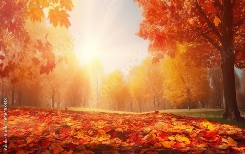 Beautiful autumn landscape with. Colorful foliage. AI  Generative AI