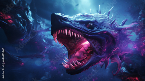 sci-fi future where all sea creatures deep underwater monsters © Mrsabata