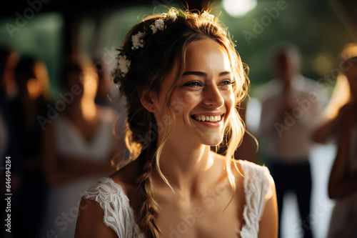 Candid Capture of a Young Bride s Authentic Emotion at Her Summer Wedding  Radiating Happiness  Gratitude  and Genuine Moments of Joy. created with Generative AI