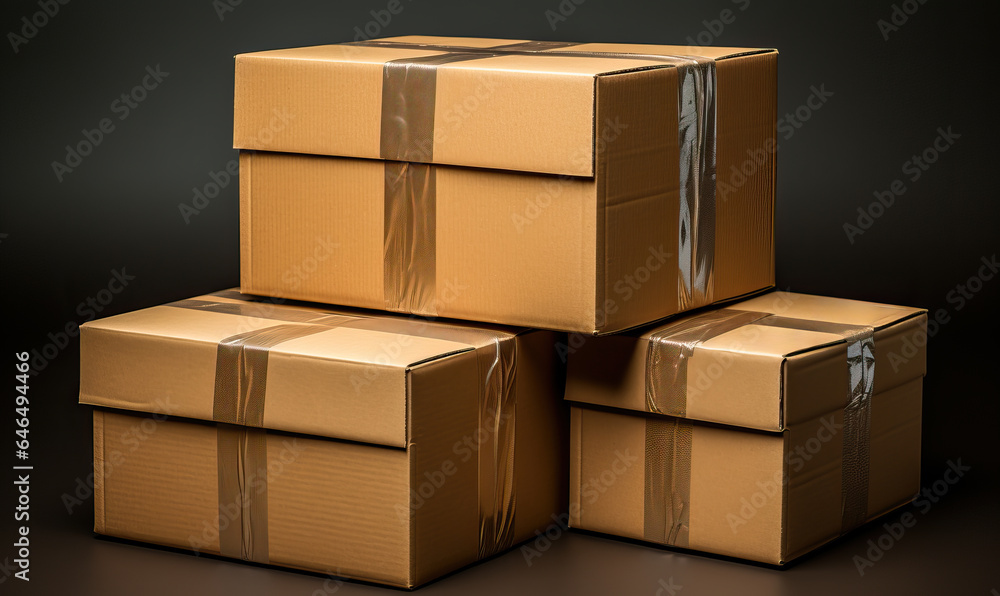 A group of closed cardboard boxes on a table. A group of closed cardboard boxes on a table.