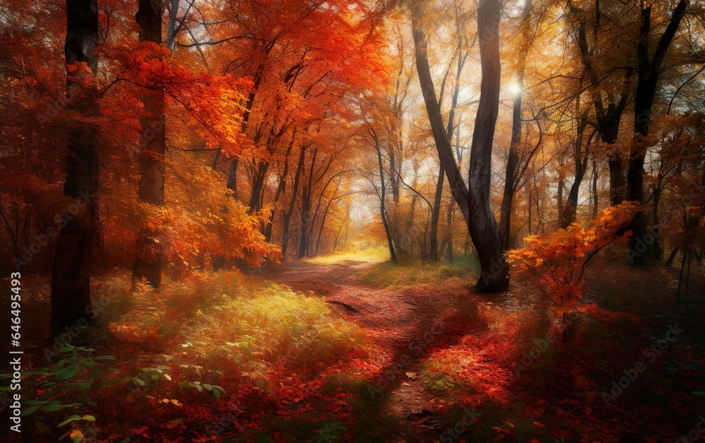Color autumn forest. AI, Generative AI