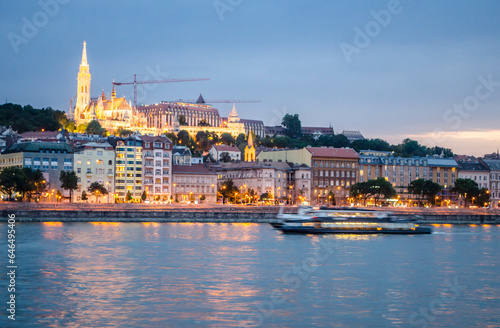 Danube river embankment of the city of Budapest. City evening photo.