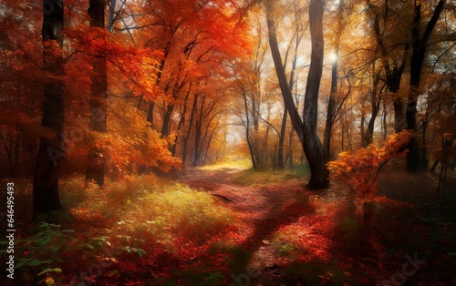 Color autumn forest. AI, Generative AI