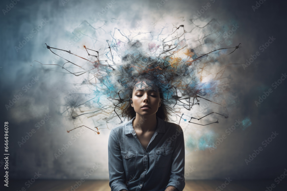 Title: Woman Sitting in Depression, Symbolism of Mental Health, Generative AI