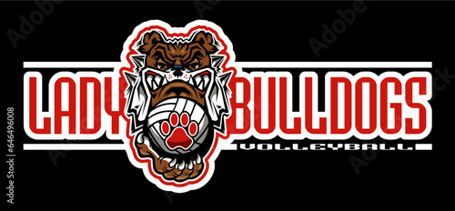 lady bulldogs volleyball with mascot for school, college or league sports