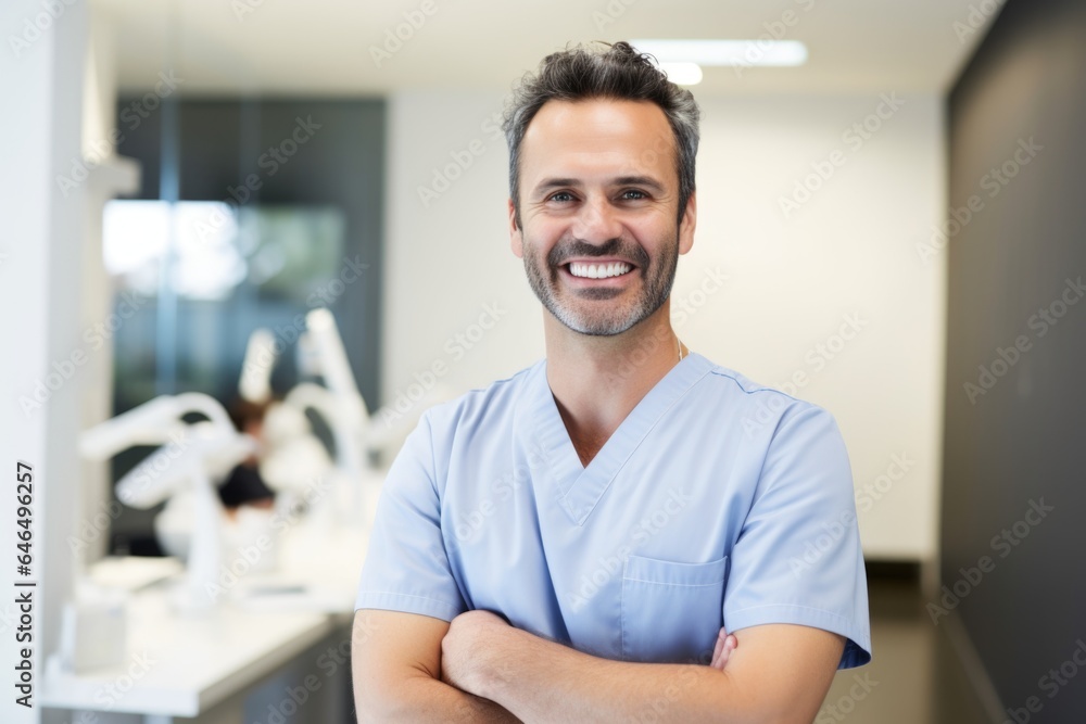 Male portrait of a smiling austrian doctor against the background of a medical office. Male portrait of a smiling austrian doctor against the background of a medical office.