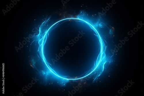 Papier peint Neon blue color geometric circle on dark background
