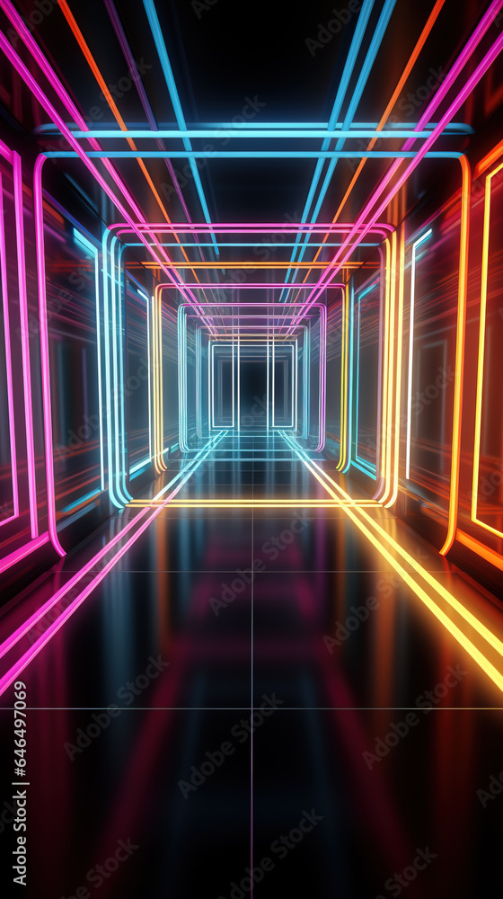 Fototapeta premium Colorful Neon tunnel shape background