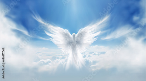 Obraz na plátně Angel spirit in blue sky with clouds