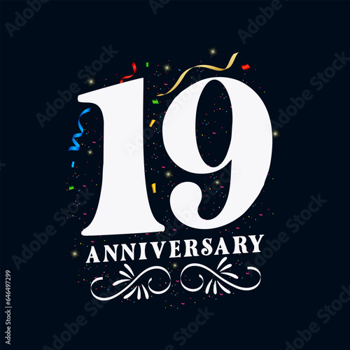 19 Anniversary luxurious Golden color 19 Years Anniversary Celebration Logo Design Template